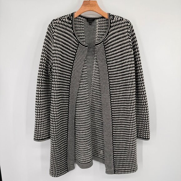 Talbots Womens Open Front Cardigan Medium Black & White Pure Merino Wool - Picture 2 of 12